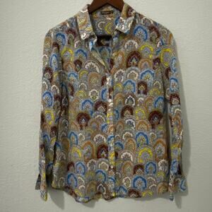 J. McLaughlin Top Womens Size 8 Long Sleeve Button Up Colorful Pattern Paisley